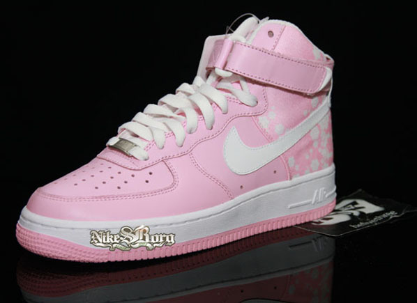 pink and white high top air force ones