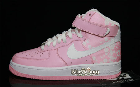 pink and white nike high tops