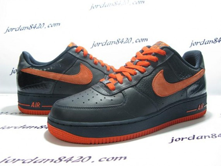 navy blue and orange air force ones