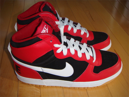 red black and white high top nikes