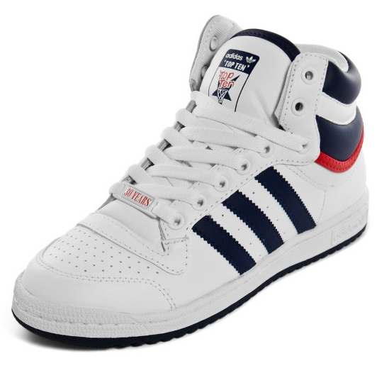 red white and blue high top adidas