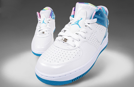 white purple and turquoise jordans