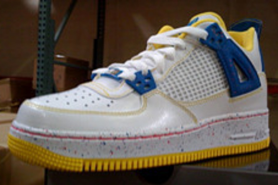 white yellow and blue jordans