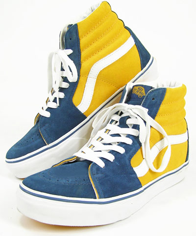 blue and yellow high top vans