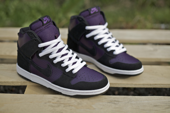 purple and black high top nikes