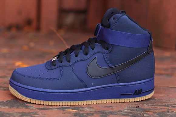 navy blue high top air force ones