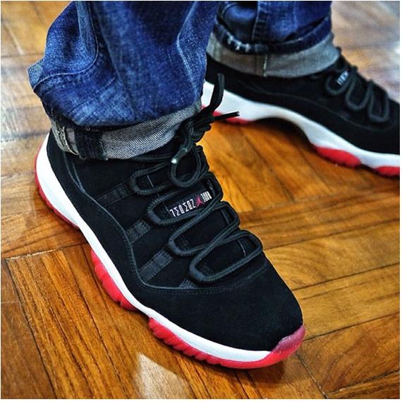 Air Jordan 11 Black and Red in Nubuck