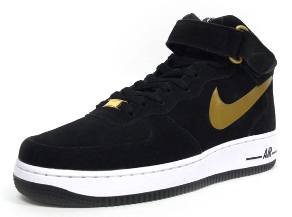 Nike Air Force 1 Mid – Black – Metallic Gold – White- SneakerFiles