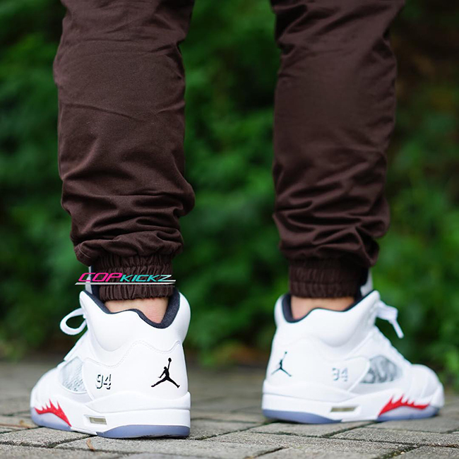On-Feet Photos of the Supreme x Air Jordan 5 “White” •