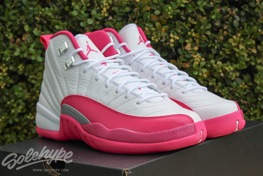 pink and white jordan 12