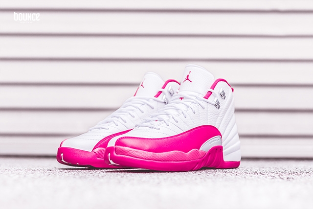 pink and white jordans 12