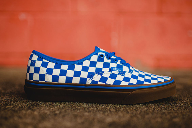 blue vans with checkerboard sole