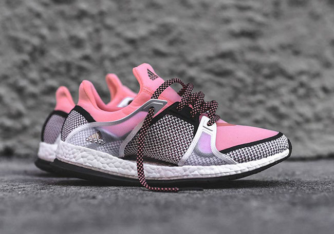 pink black and white adidas