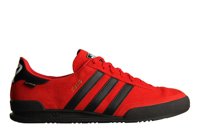red and black adidas jeans