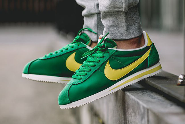 green and yellow nike cortez