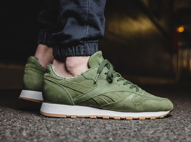 reebok classic olive green and white