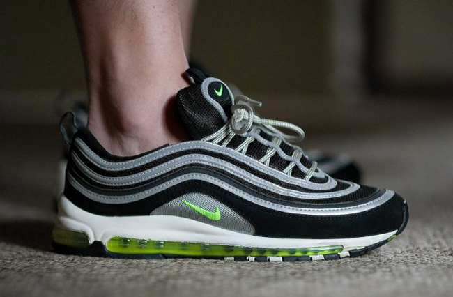 silver and lime green air max 97