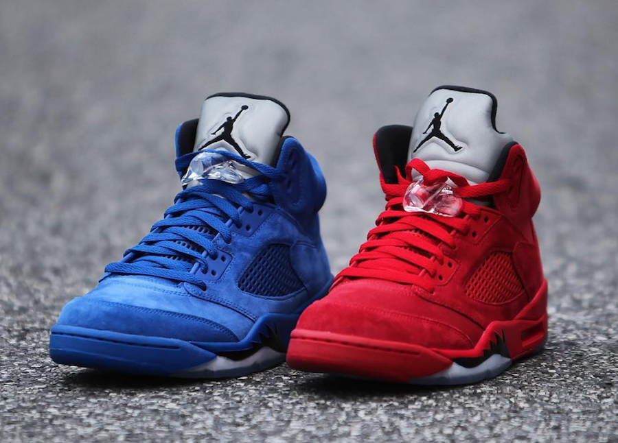 jordan 5 red and blue suede