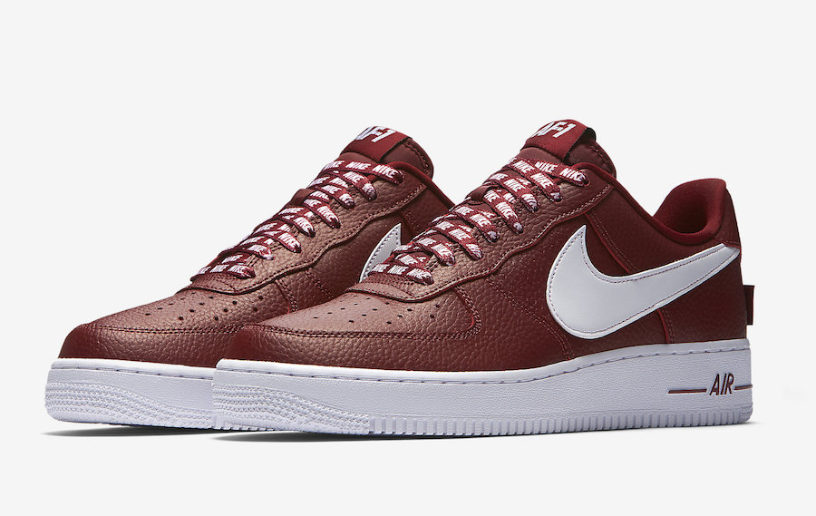 burgundy and white air forces