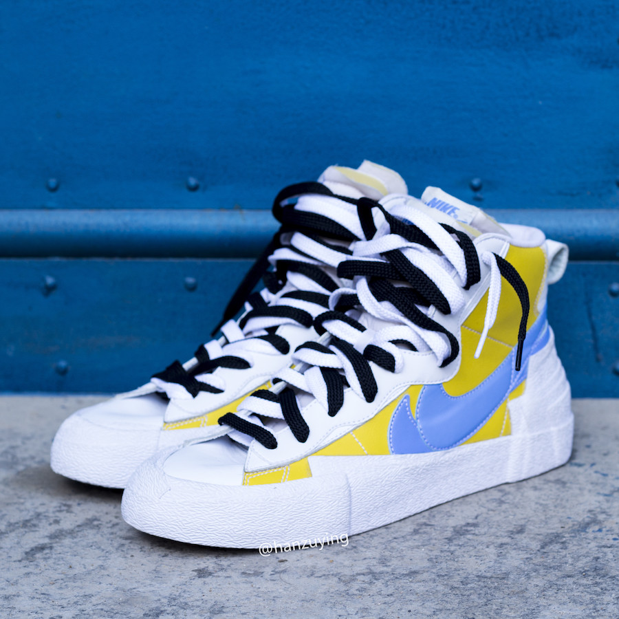 Sacai Nike Blazer Mid White Yellow Blue Release Date | SneakerFiles