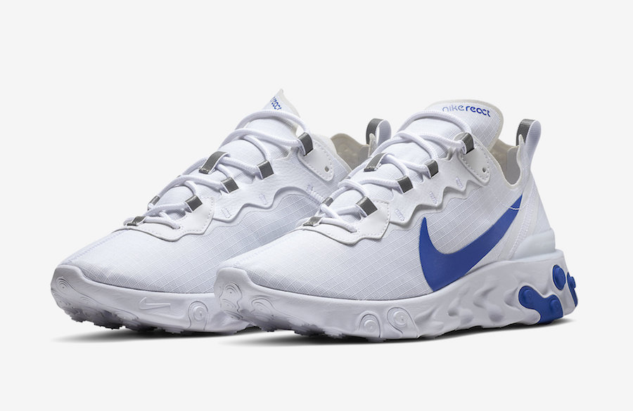 white and blue nike react element 55