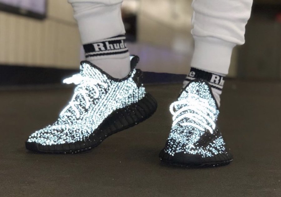 black and white reflective yeezy