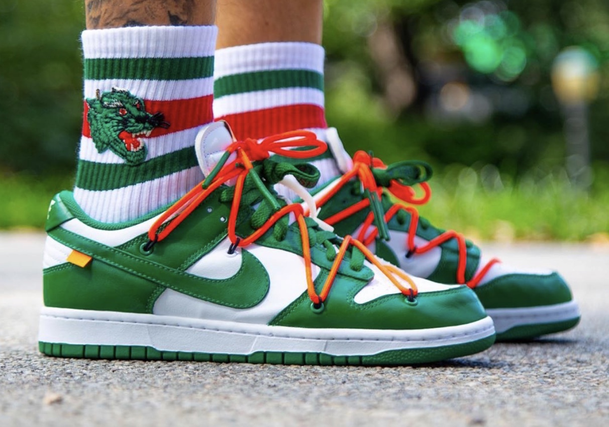 off white nike dunk low green