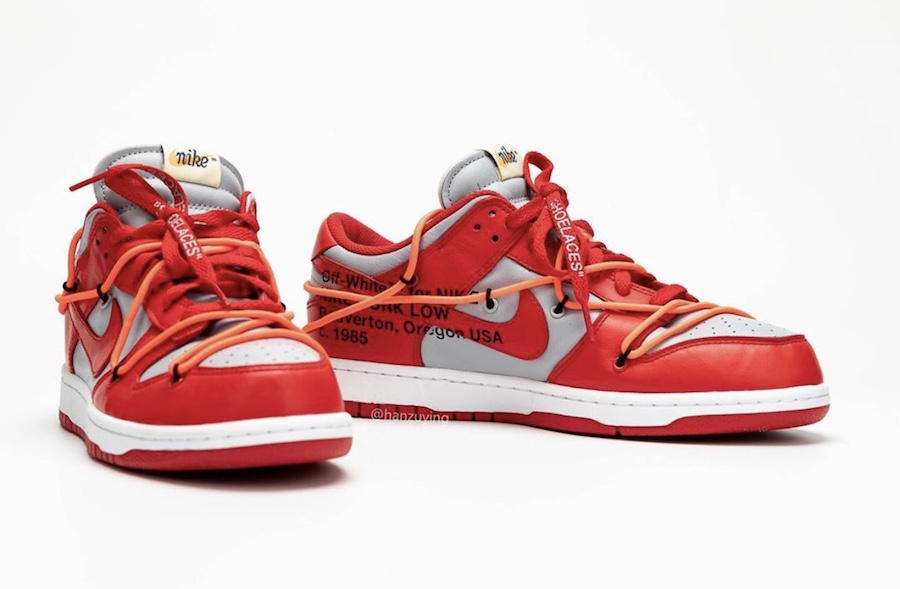 nike dunk low off white university red release date