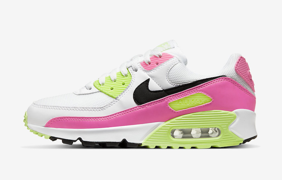 white lime green and pink air max