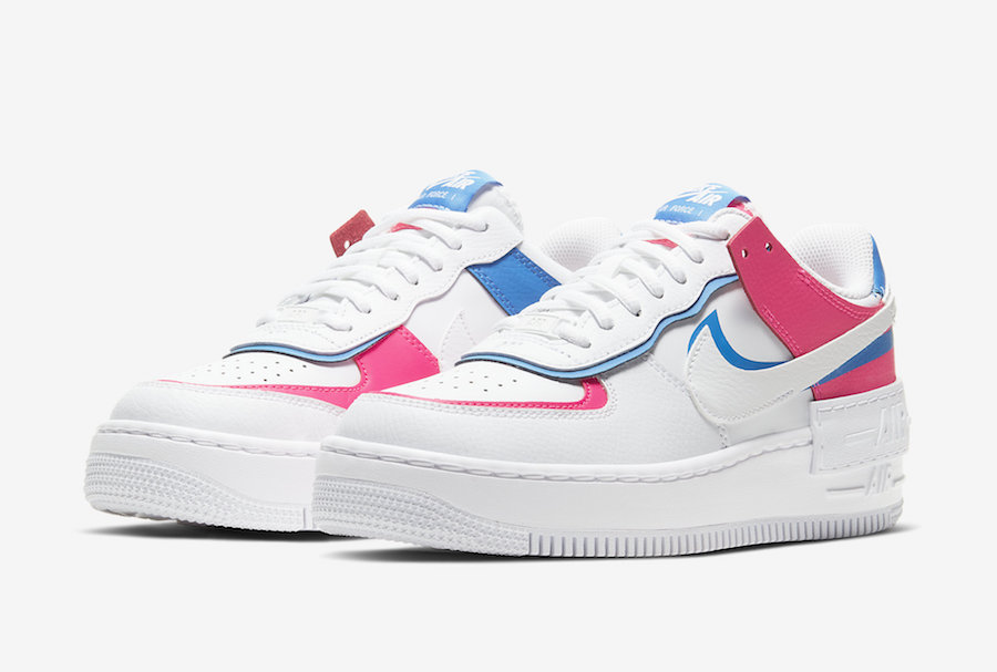 pink blue and white air force ones
