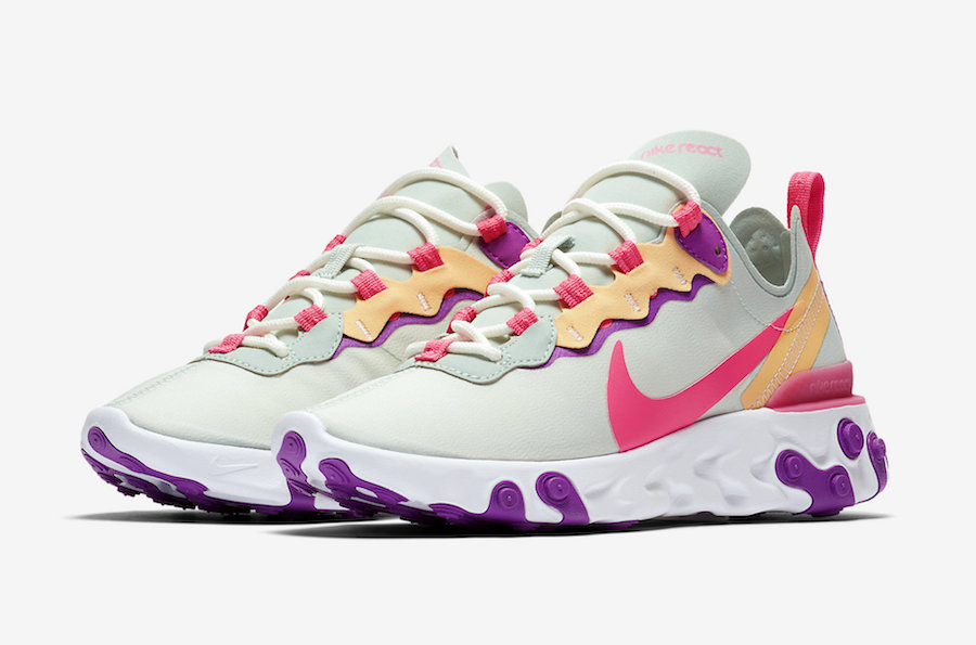 nike pink and green react element 55 sneakers