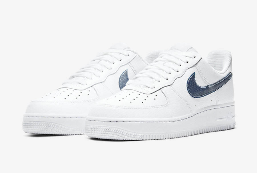 white air force ones with blue swoosh