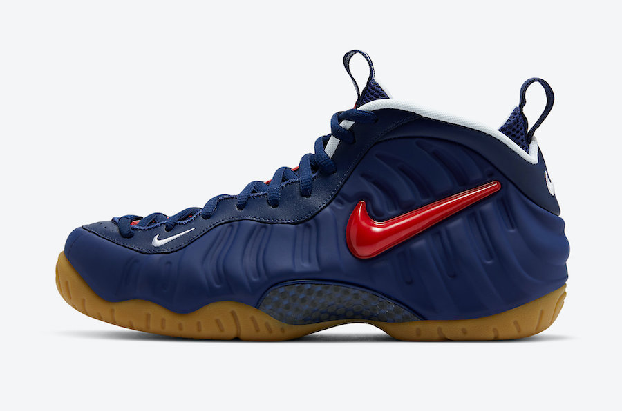 white navy blue and red foamposite
