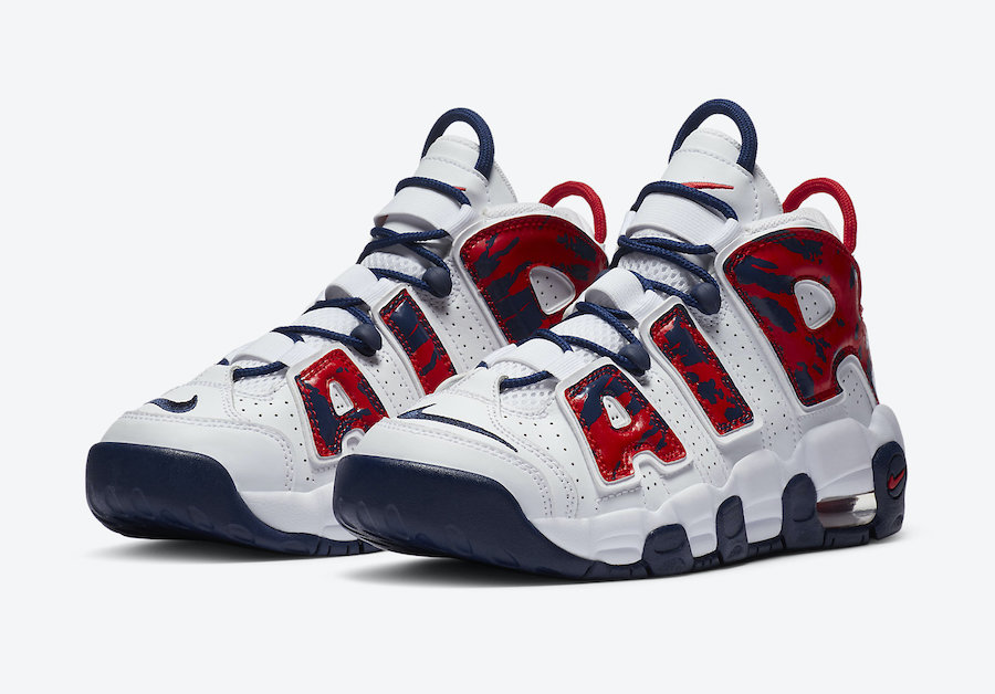 nike uptempo navy blue and white