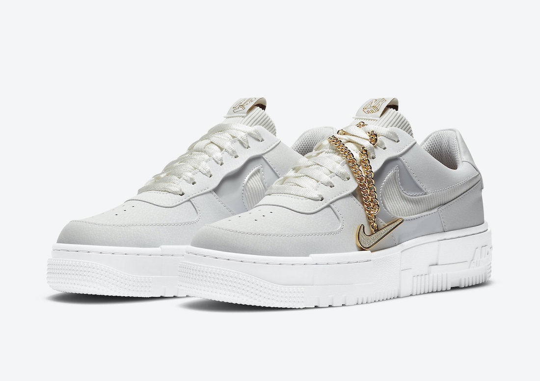 Nike Air Force 1 Pixel Grey Gold Chain 