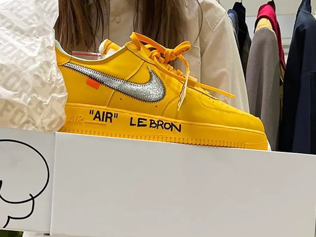 off white nike air force 1 university gold