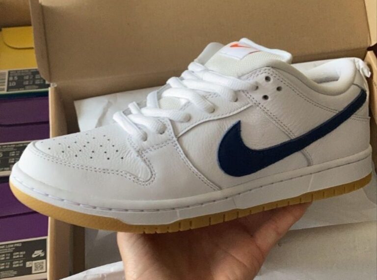 Nike SB Dunk Low Orange Label White Navy Gum Release Date Info |  SneakerFiles