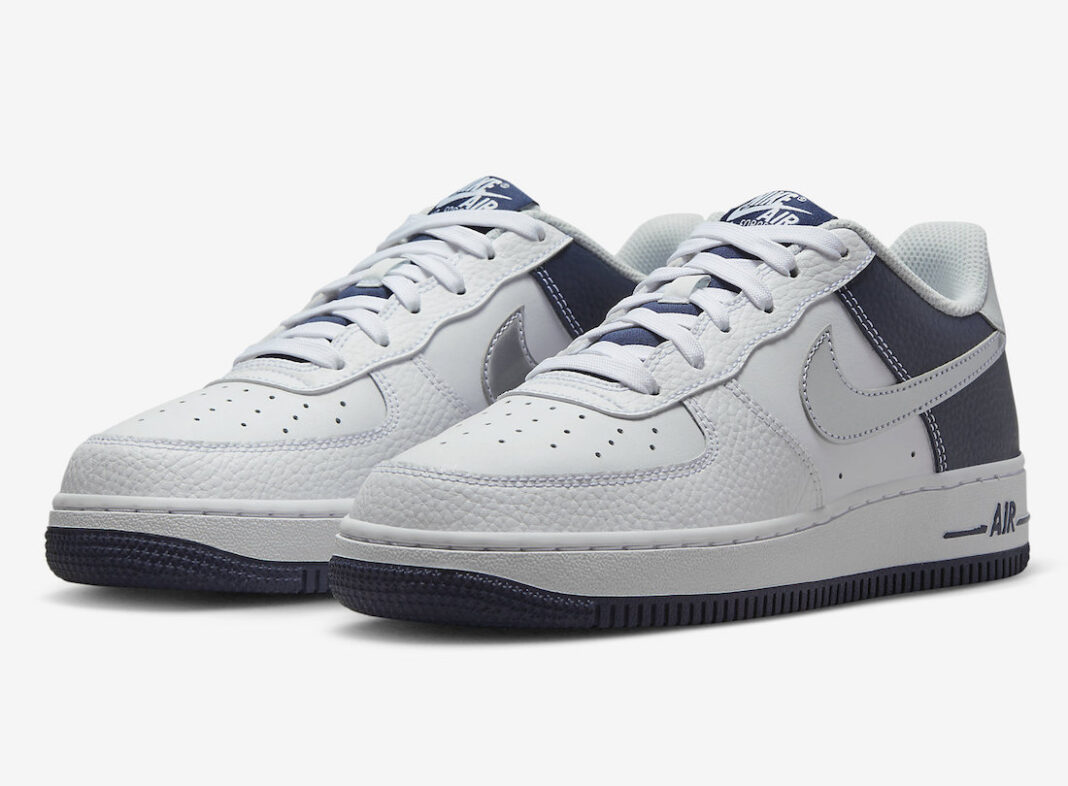 Nike Air Force 1 Low GS White Metallic Silver Midnight Navy DQ6048-100 ...