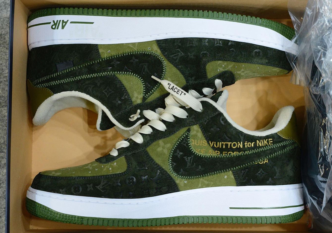 IetpShops  Louis Vuitton x Nike Air Force 1 Low Green Suede