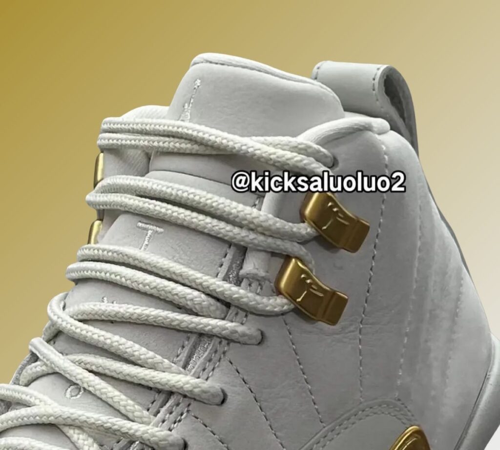 Jordan 12 grey and gold best sale