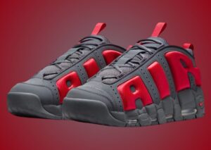 Nike Air More Uptempo Low “Dark Grey Light Crimson” Releases September 2024