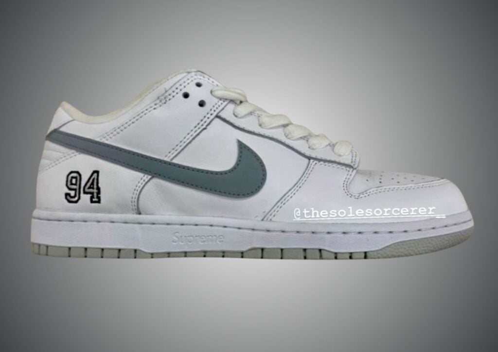 Supreme Nike SB Dunk Low White Metallic Silver HQ8487-100