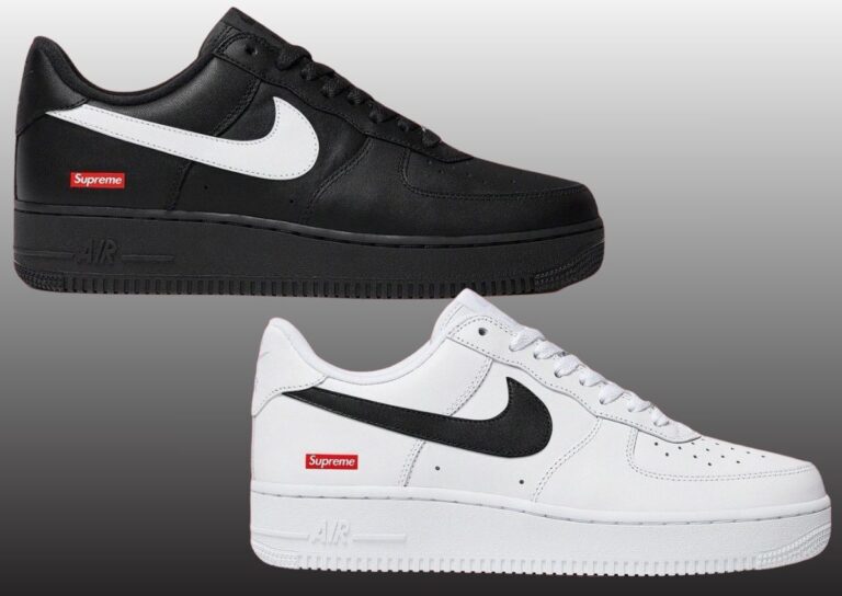 supreme nike air force 1 low 2025 black white 768x544