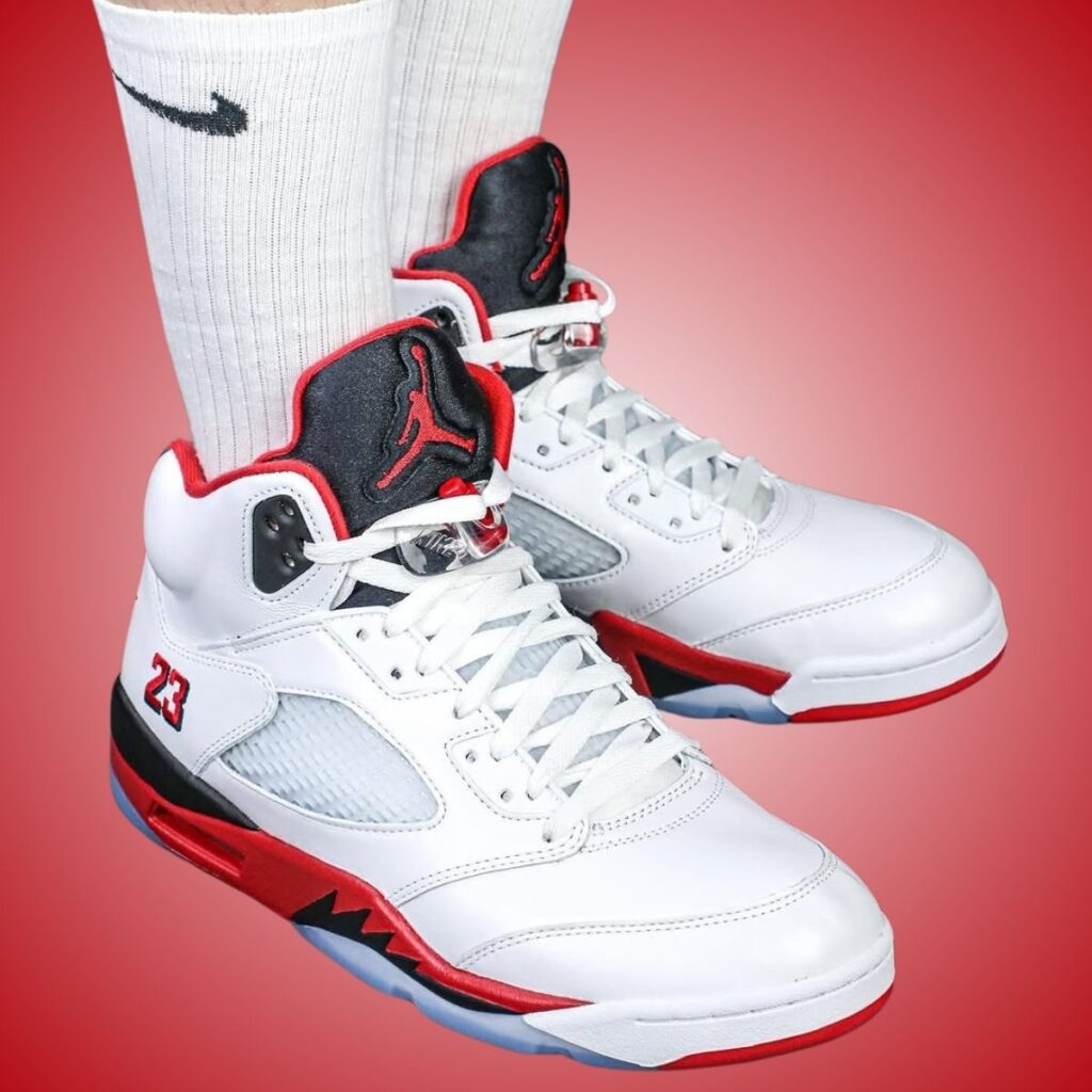 Air Jordan 5 Fire Red Black Tongue 2025 On-Feet
