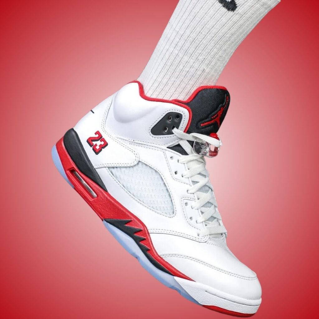 Air Jordan 5 Fire Red Black Tongue 2025 On-Feet