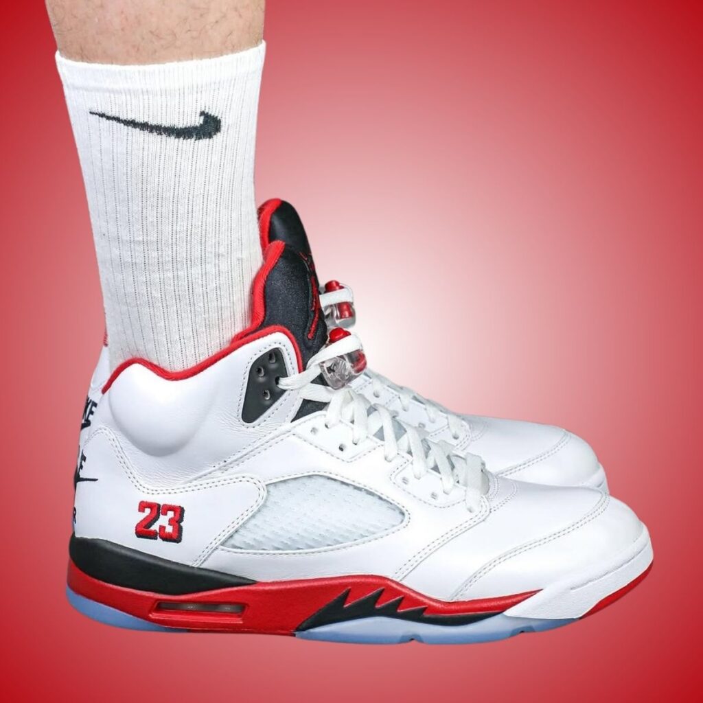 Air Jordan 5 Fire Red Black Tongue 2025 On-Feet