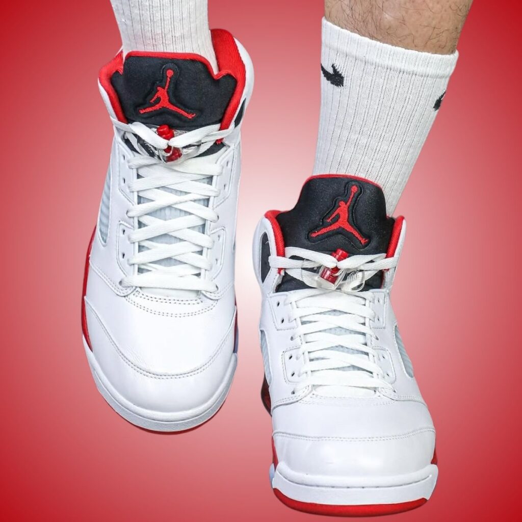 Air Jordan 5 Fire Red Black Tongue 2025 On-Feet