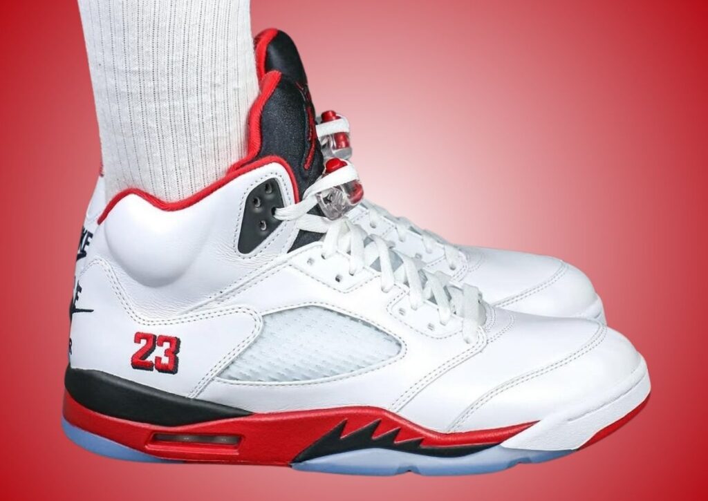 Air Jordan 5 Fire Red Black Tongue 2025 On-Foot